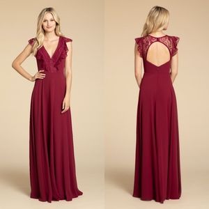 Hayley Paige BURGUNDY 5912 Ruffle Lace Bodice GOWN